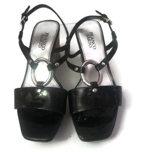 Franco Sarto Womens Cork Wedge Sandals Black Sz 8